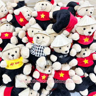 GẤU BÔNG TEDDY LÔNG THỎ VIỆT NAM THÊU LOGO HỢP ĐỒNG
