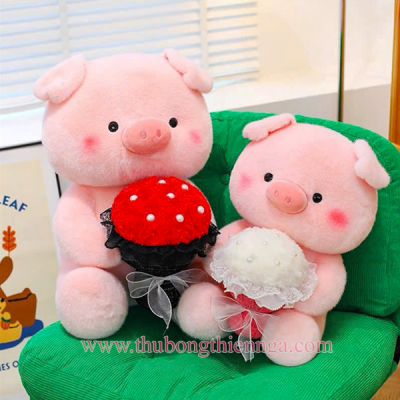 GẤU BÔNG HEO ÔM BÓ HOA SIZE 35CM - 55CM